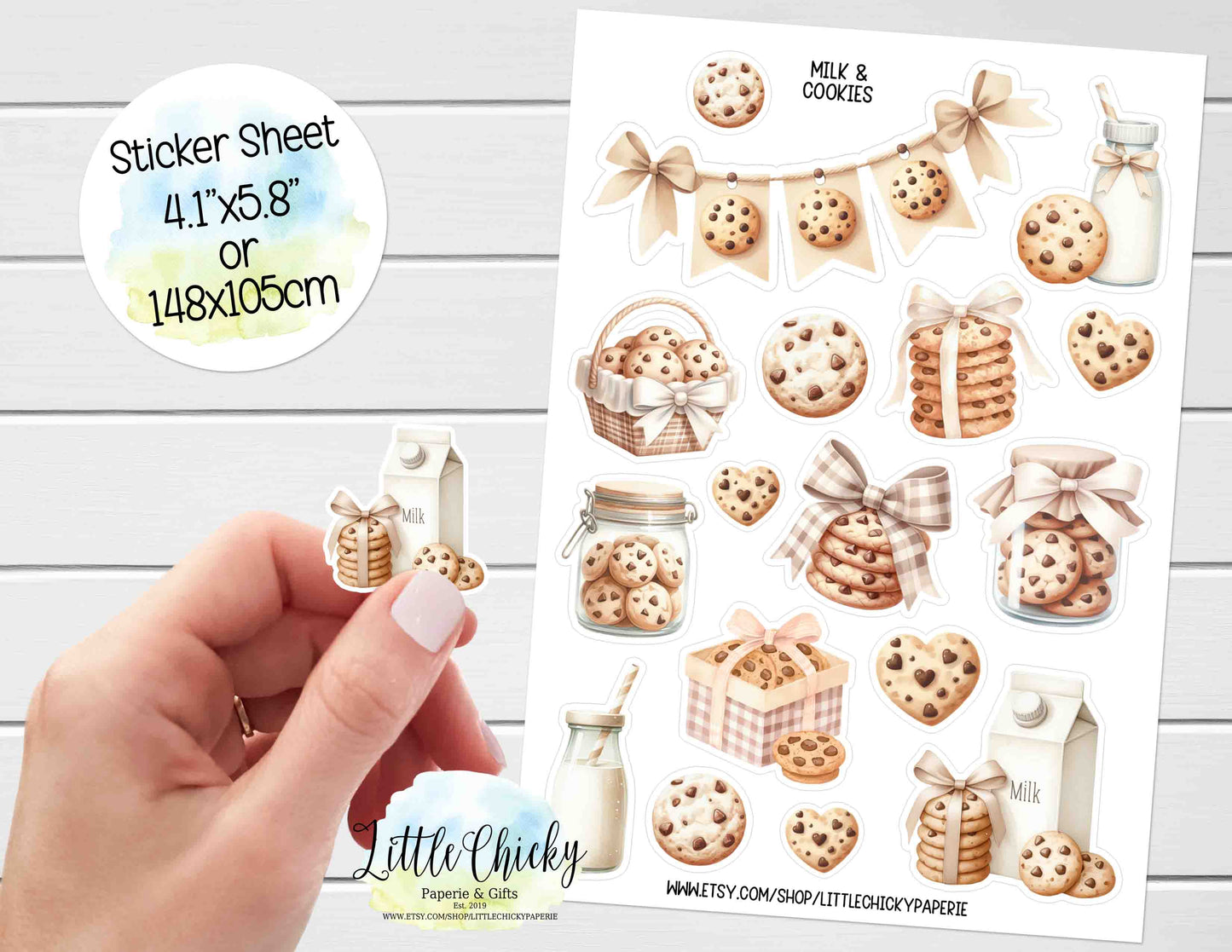 Sticker Sheet - Watercolor Milk & Cookies Sticker Sheet