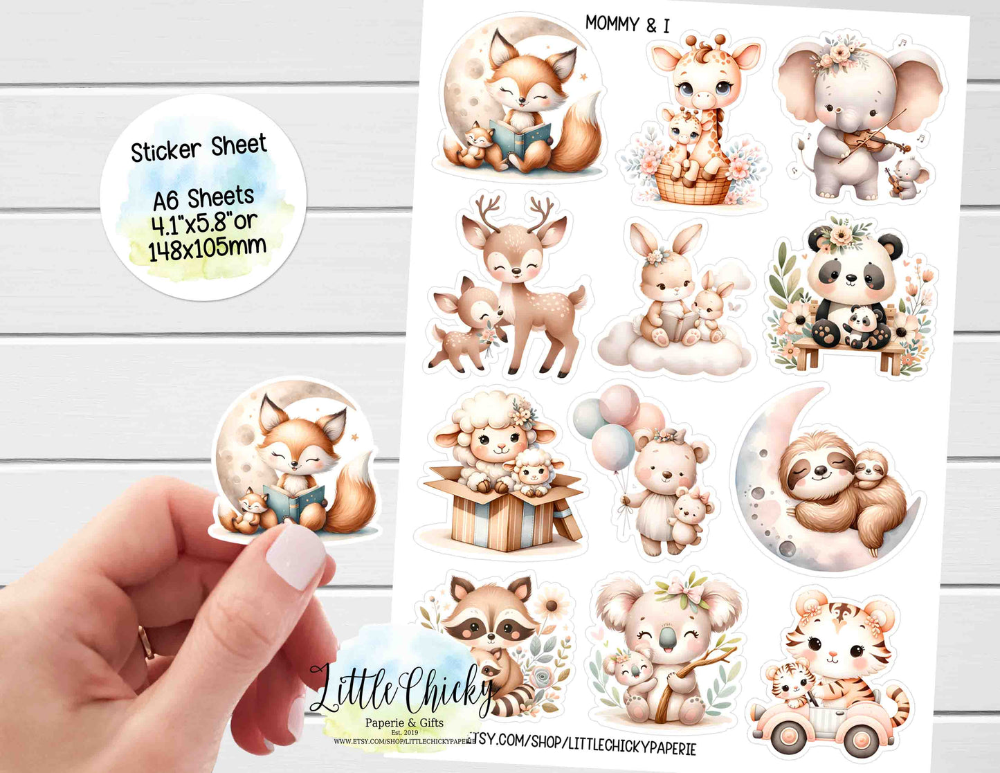 Sticker Sheet - Cute Little Mommy & I Animals Sticker Sheet