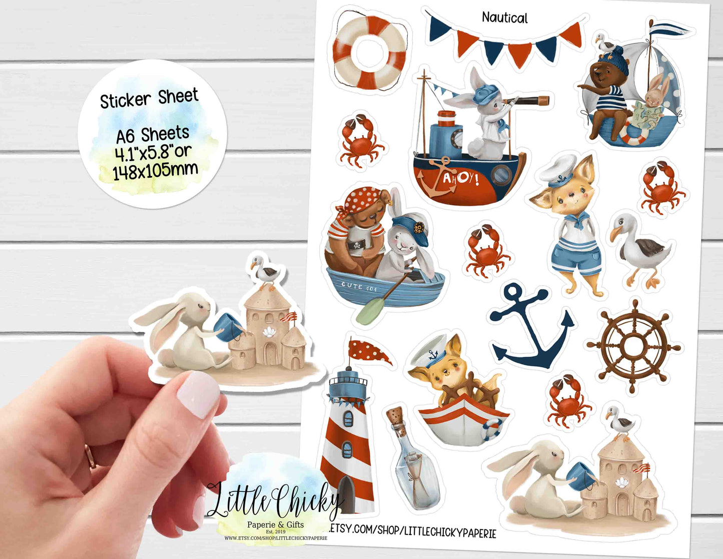 Sticker Sheet - Nautical Bear and Bunny Sticker Sheet