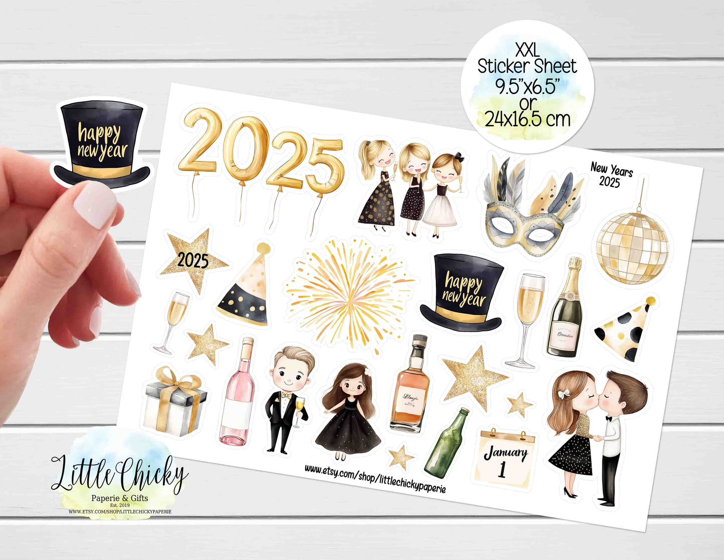 XXL Sticker Sheet - Black & Gold New Years 2025