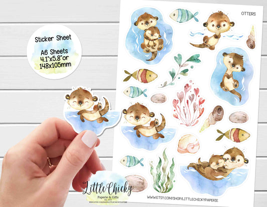 Sticker Sheet - Cute Little Otters Sticker Sheet