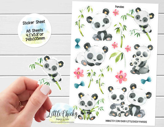 Sticker Sheet - Cute Little Pandas Sticker Sheet