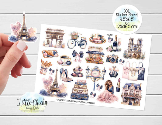 XXL Sticker Sheet - Watercolor Paris Travel Sticker Sheet