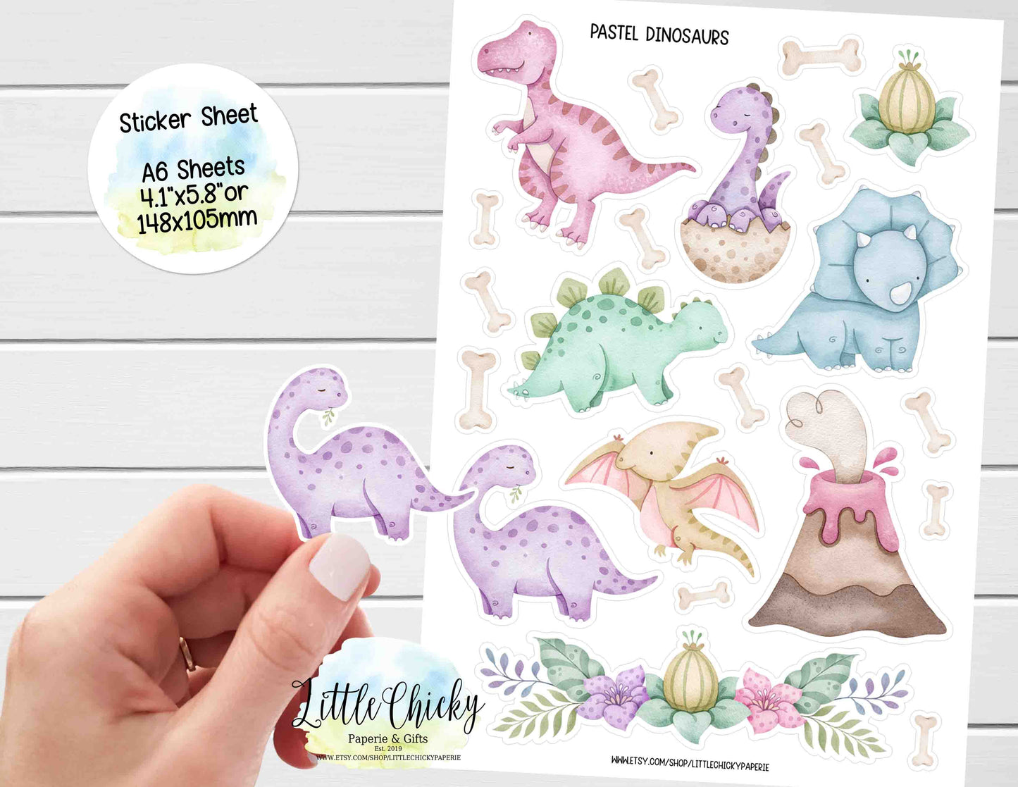 Sticker Sheet - Cute Pastel Dinosaurs Sticker Sheet