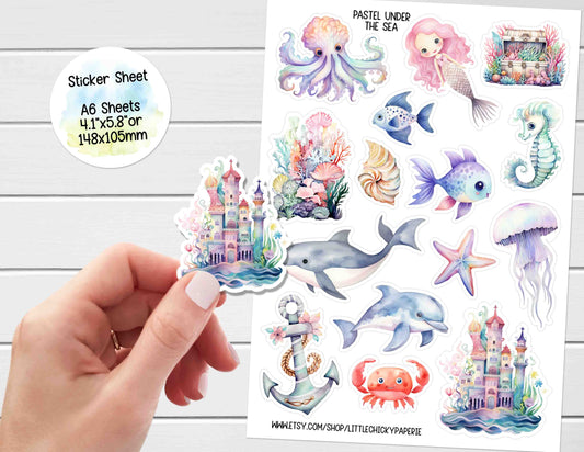 Sticker Sheet - Cute Pastel Under the Sea Sticker Sheet