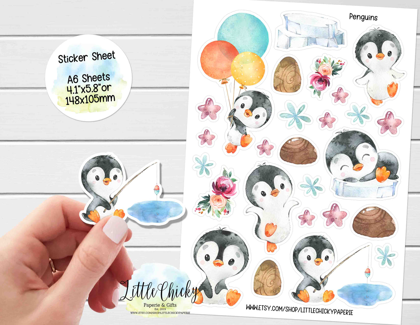 Sticker Sheet - Watercolor Penguins Sticker Sheet