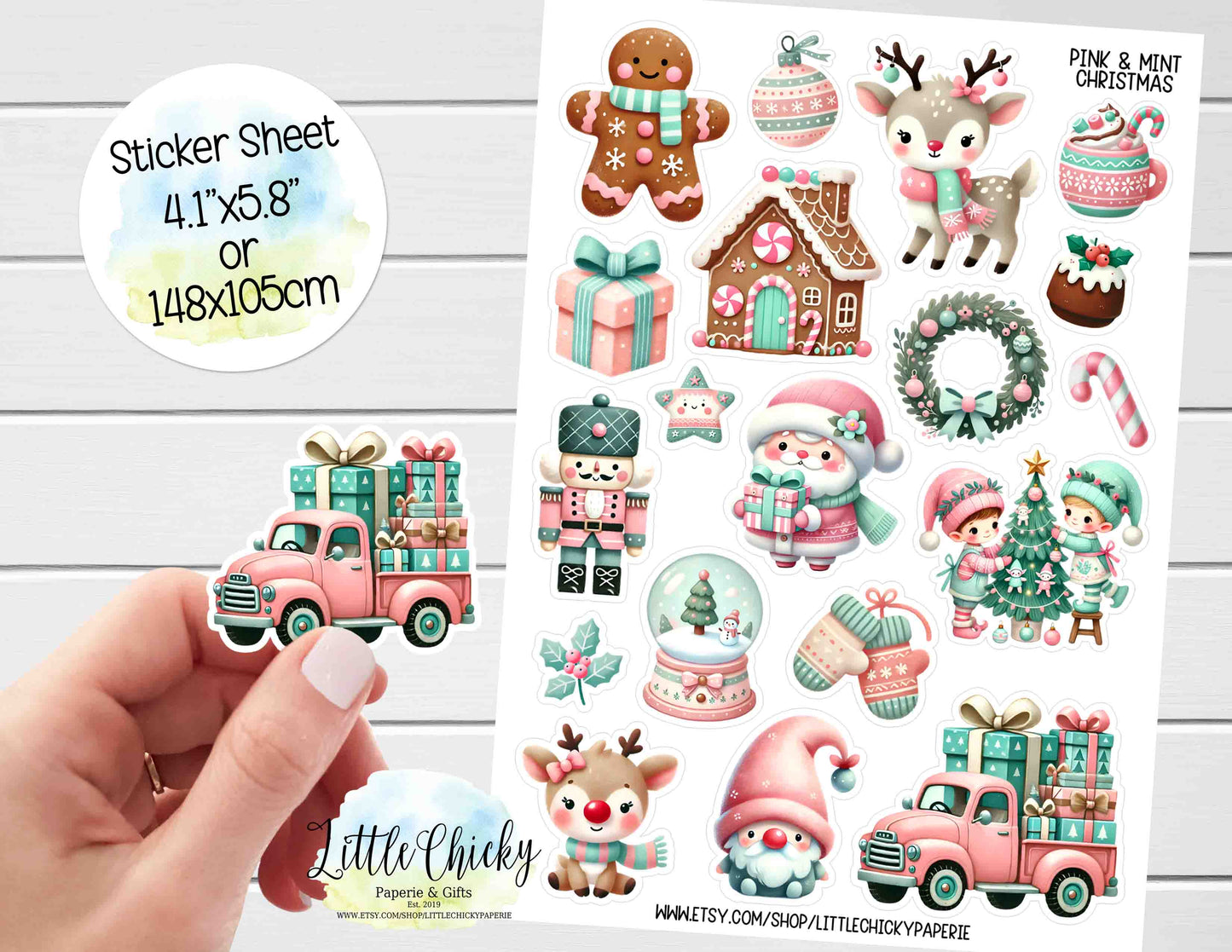 Sticker Sheet - Pink & Mint Christmas Sticker Sheet