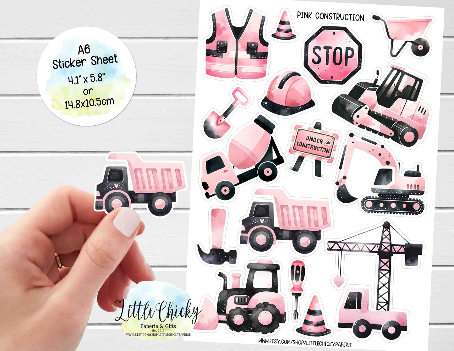 Sticker Sheet - Pink Construction Vehicles Sticker Sheet