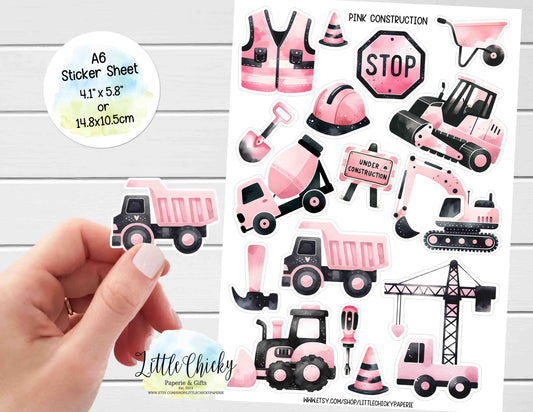 Sticker Sheet - Pink Construction Vehicles Sticker Sheet