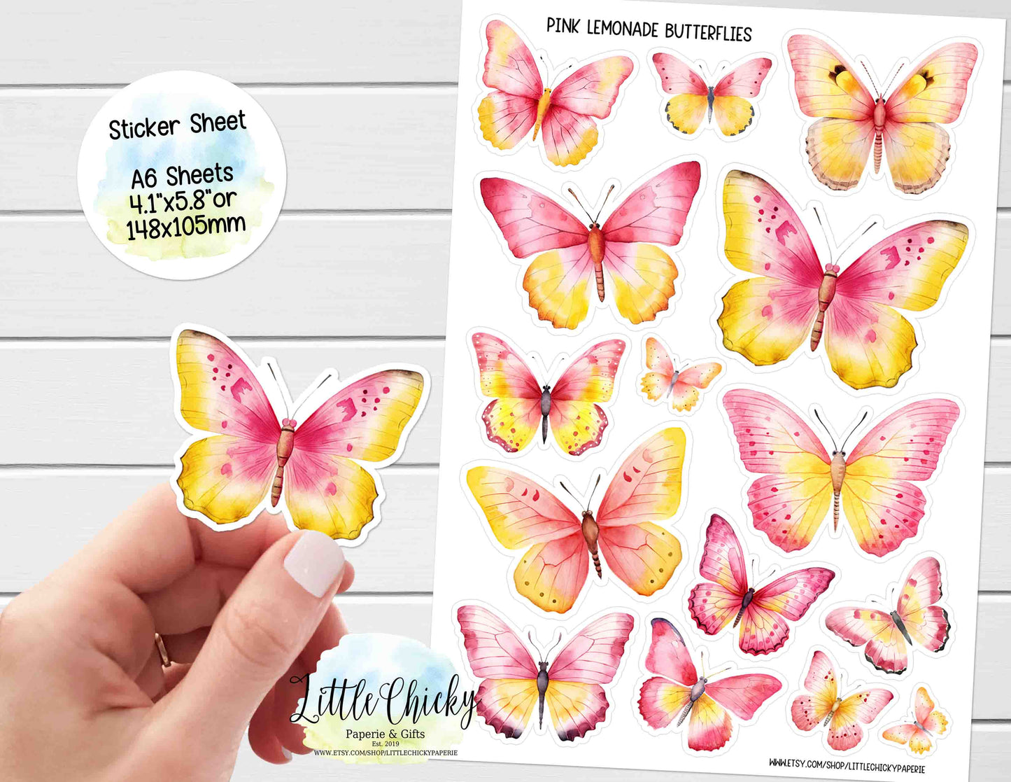 Sticker Sheet - Pink Lemonade Butterfly Sticker Sheet