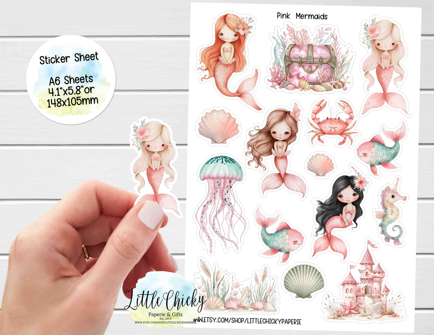 Sticker Sheet - Pink Mermaids Sticker Sheet