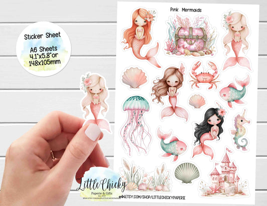 Sticker Sheet - Pink Mermaids Sticker Sheet