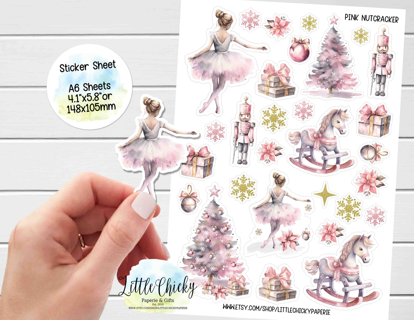 Sticker Sheet - Pink Nutcracker Christmas Sticker Sheet