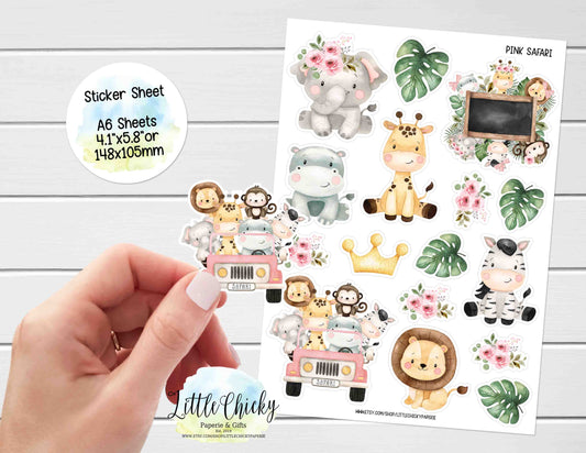 Sticker Sheet - Pink Safari Animals Sticker Sheet