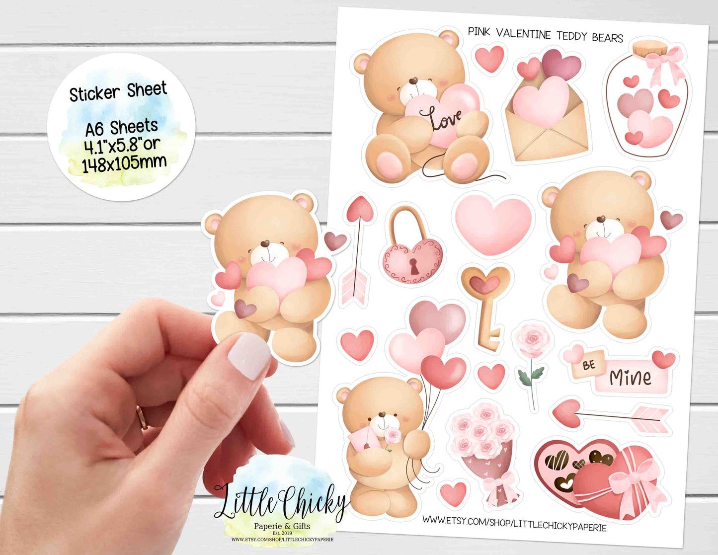 Sticker Sheet - Cute Valentine's Day Bears Sticker Sheet