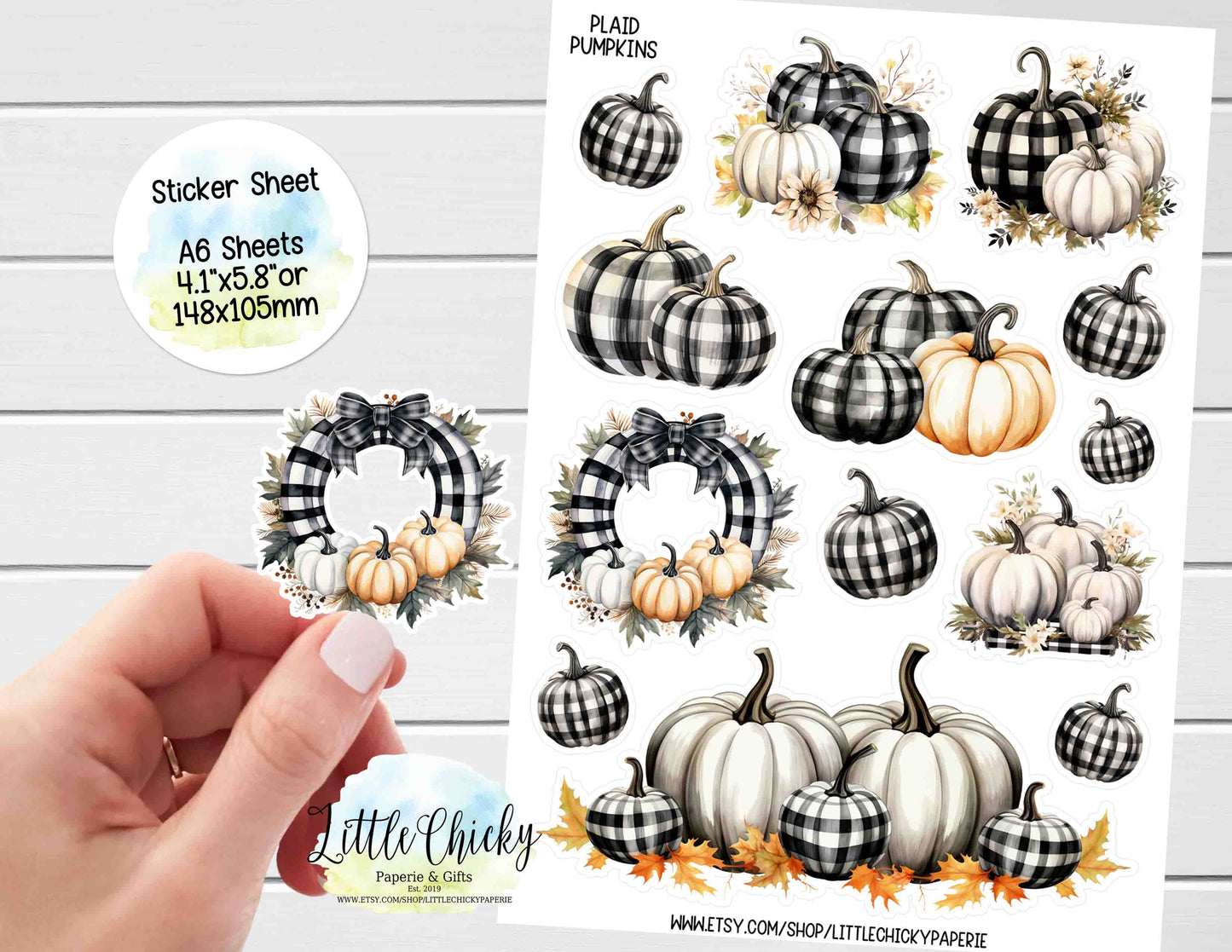 Sticker Sheet - Plaid Fall Pumpkins Sticker Sheet