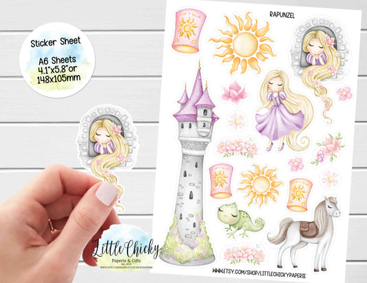 Sticker Sheet - Watercolor Rapunzel Princess sticker Sheet