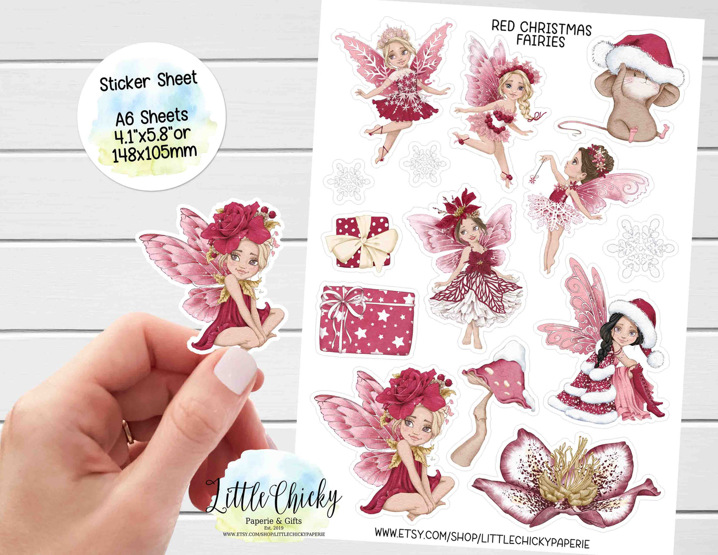 Sticker Sheet - Red Christmas Fairies Sticker Sheet