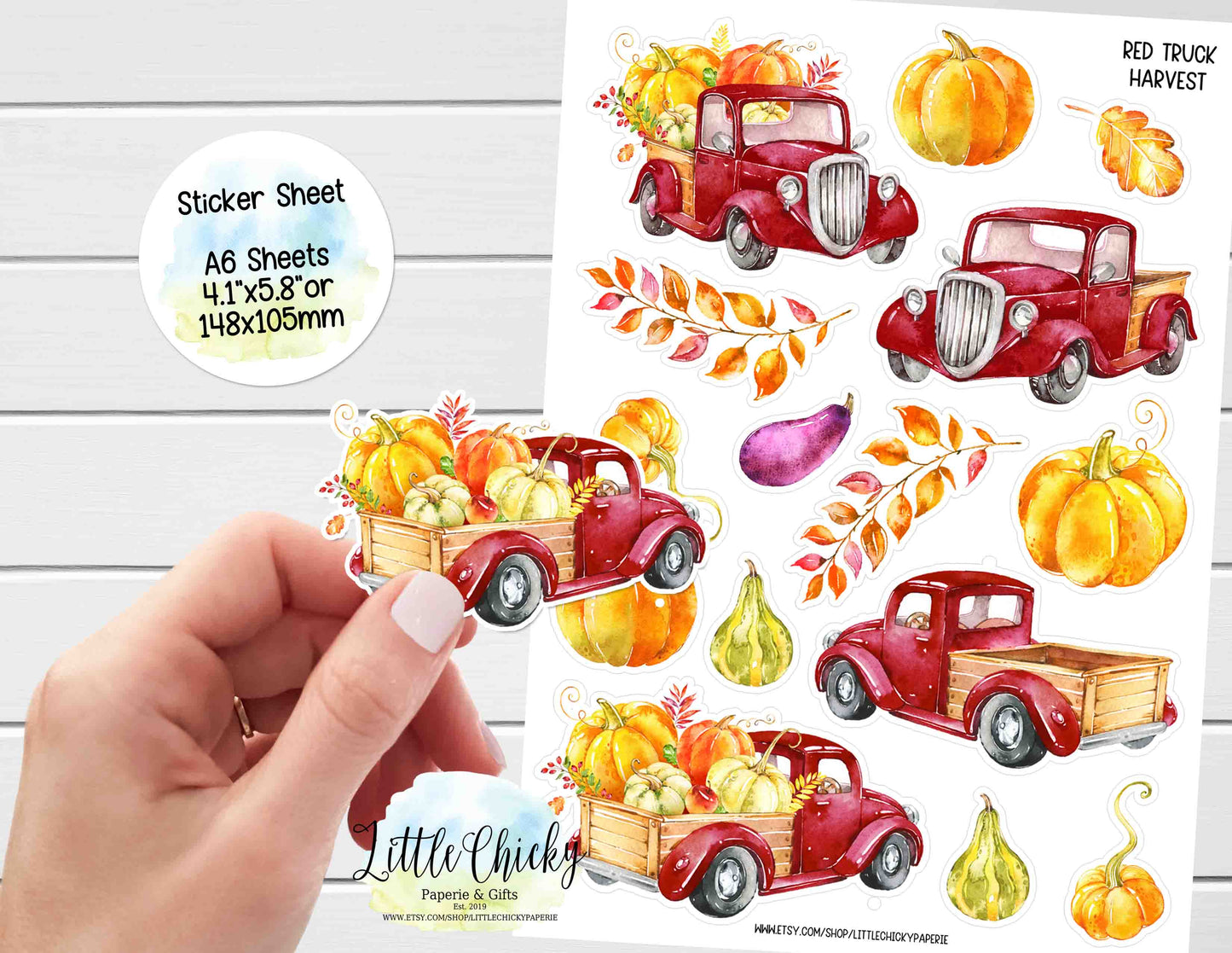 Sticker Sheet - Red Harvest Truck Fall Sticker sheet