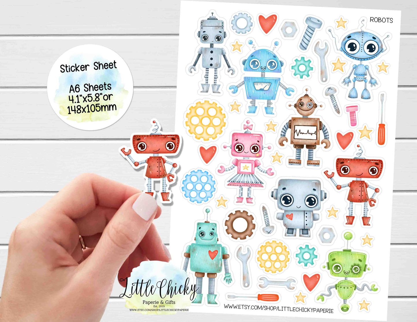 Sticker Sheet - Watercolor Robots Sticker Sheet