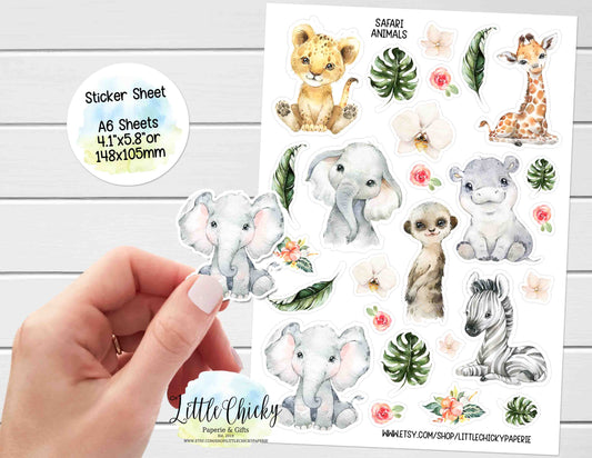 Sticker Sheet - Watercolor Safari Animals sticker Sheet