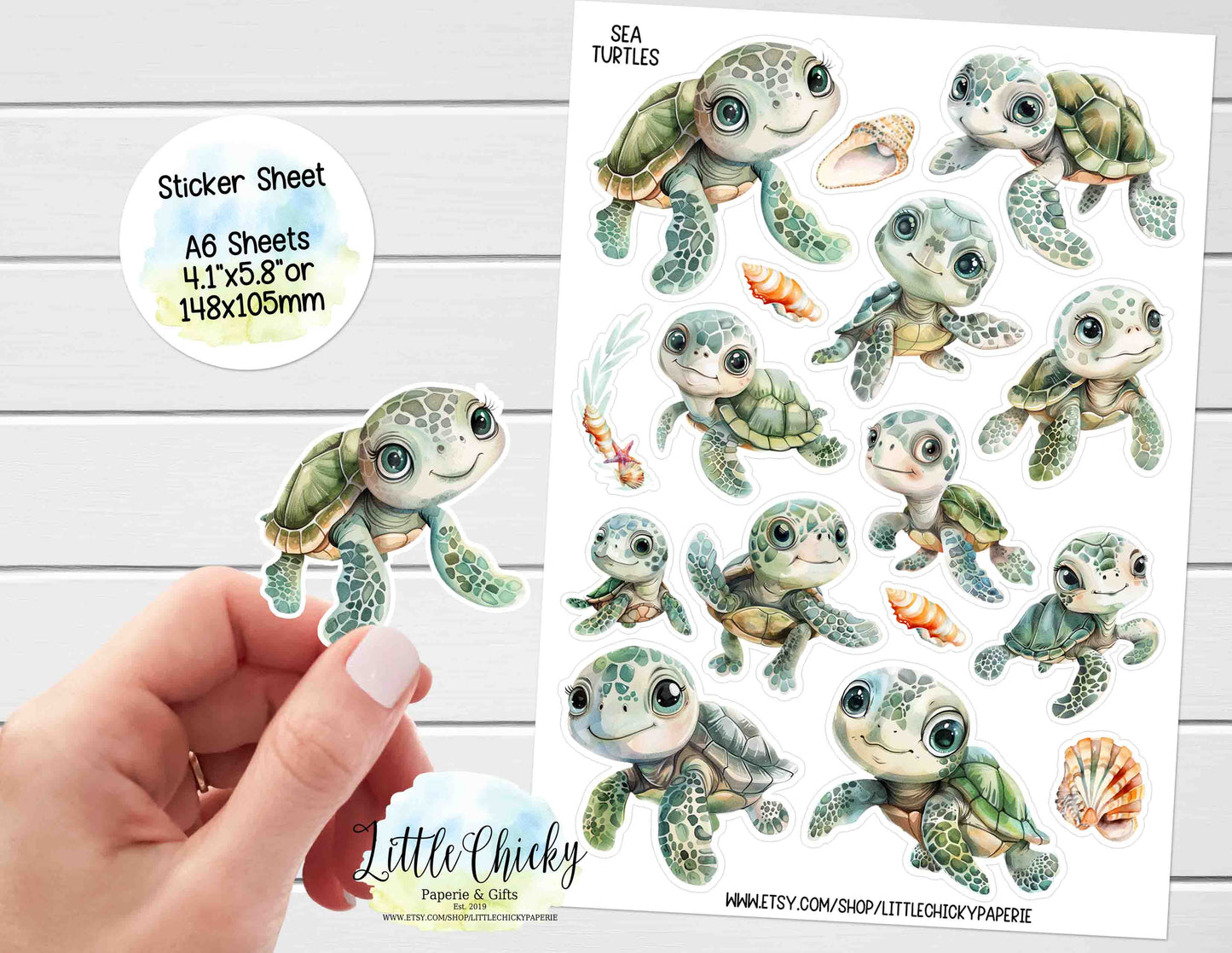 Sticker Sheet - Cute Sea Turtles Sticker Sheet