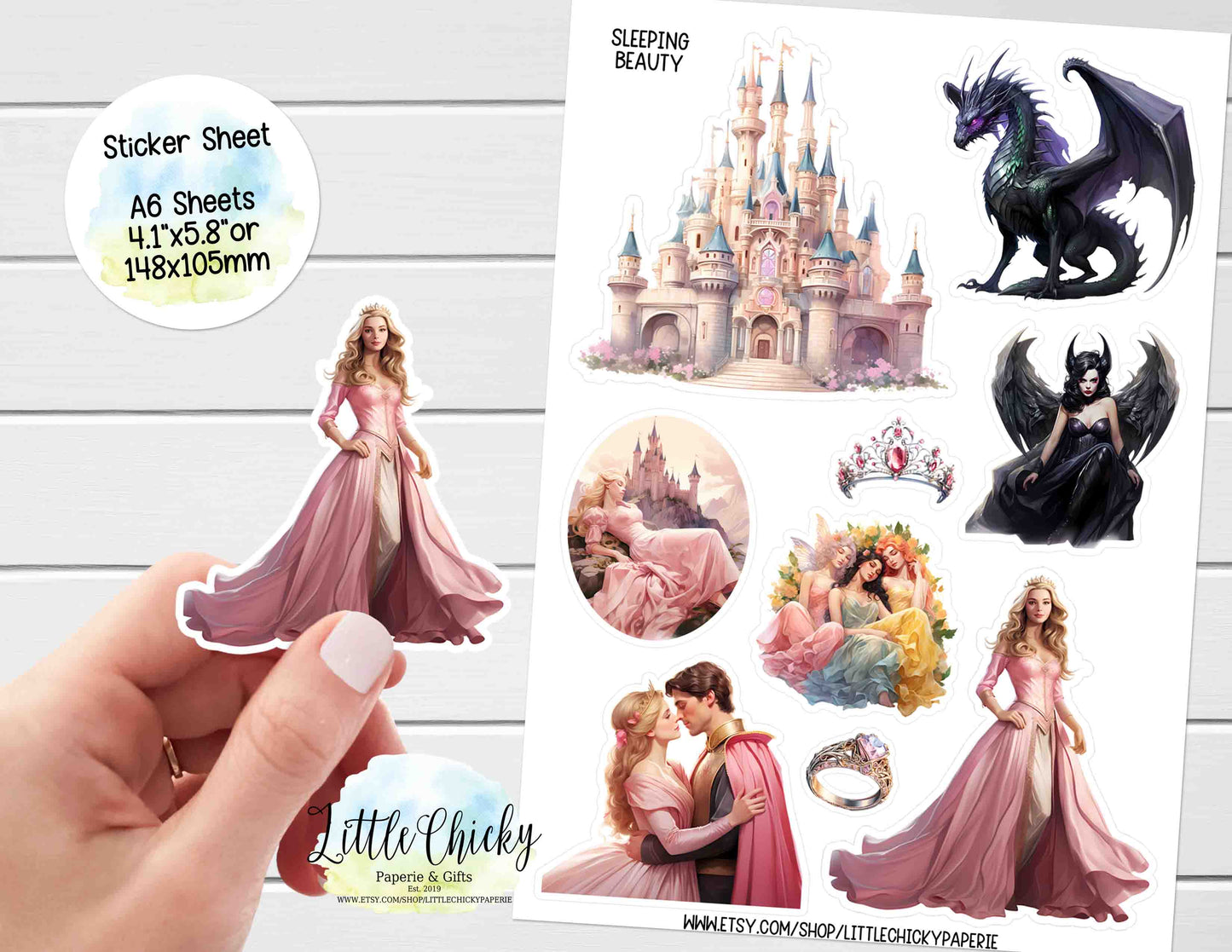 Sticker Sheet - Sleeping Beauty Princess Sticker Sheet