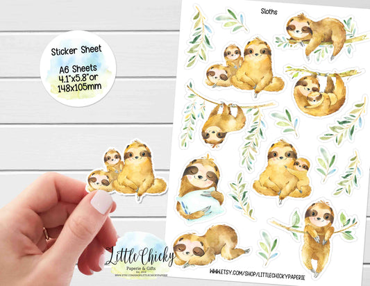 Sticker Sheet - Cute Sloths Sticker Sheet