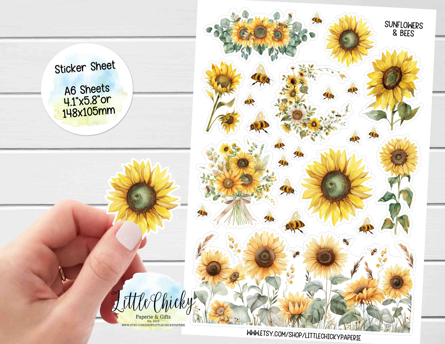 Sticker Sheet - Sunflowers & Bees Sticker Sheet