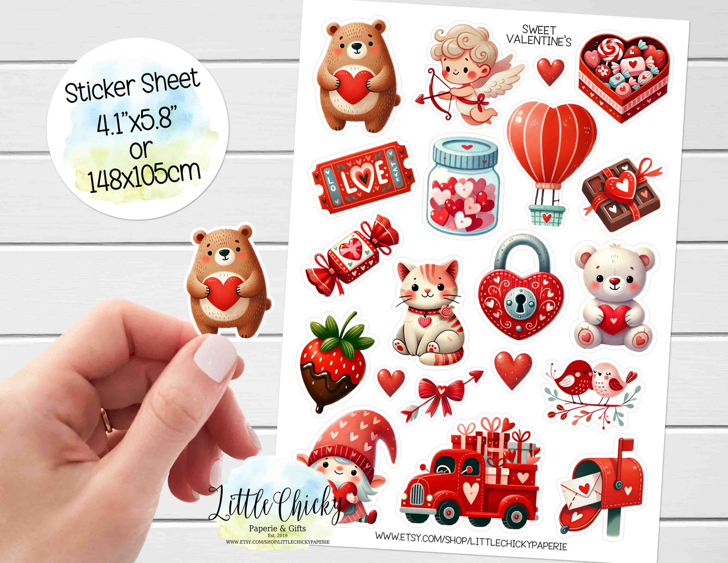 Sticker Sheet  - Watercolor Sweet Valentine's Day Sticker Sheet