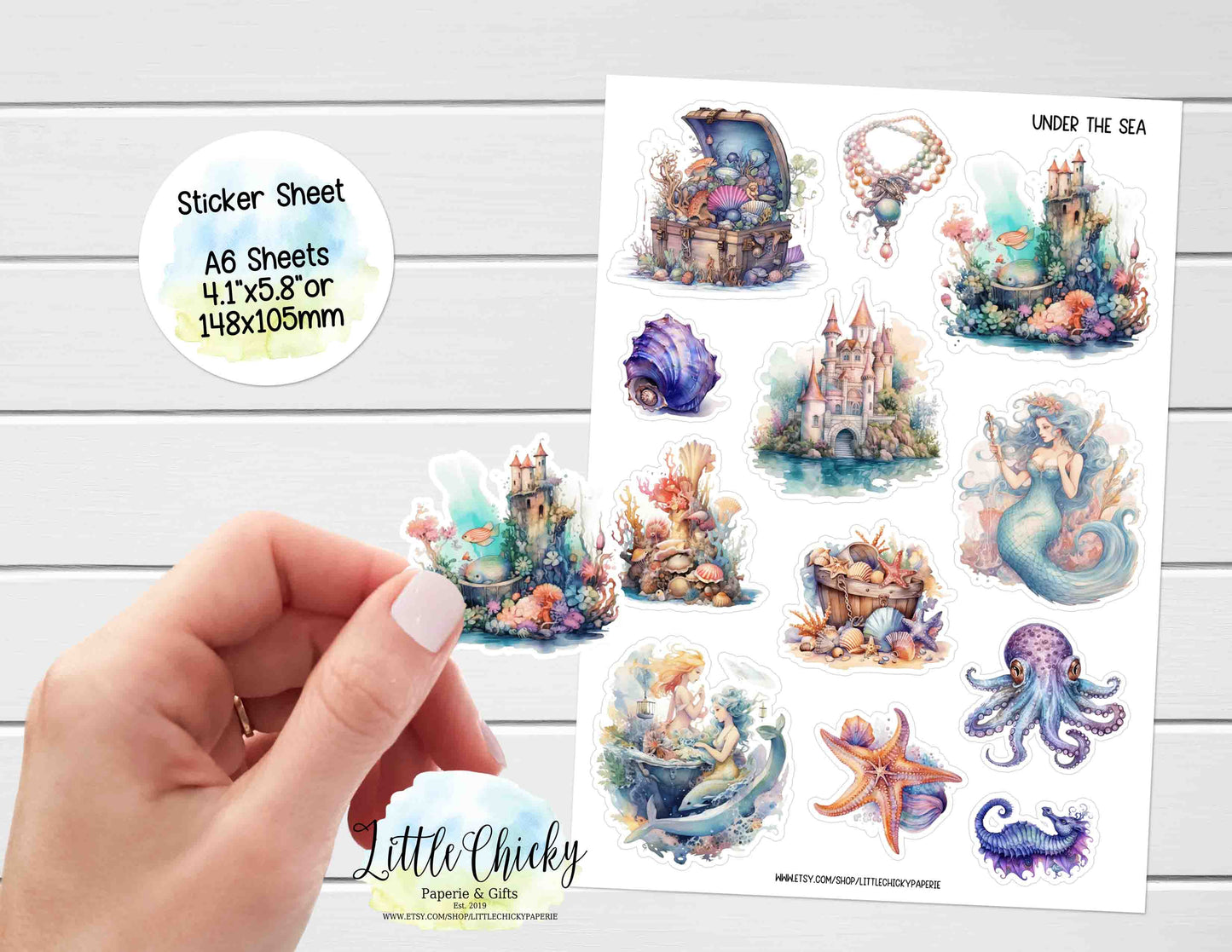 Sticker Sheet  - Under the Sea Watercolor Sticker sheet