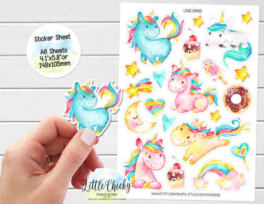 Sticker Sheet  - Watercolor Unicorns Sticker Sheet