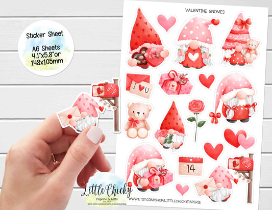 Sticker Sheet  - Watercolor Valentine's Gnomes Sticker Sheet