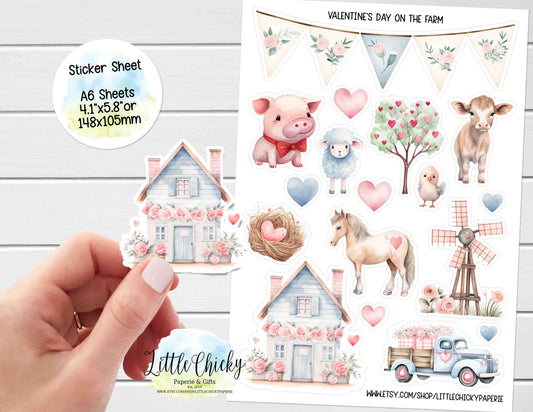 Sticker Sheet  - Watercolor Valentine's Farm Sticker Sheet