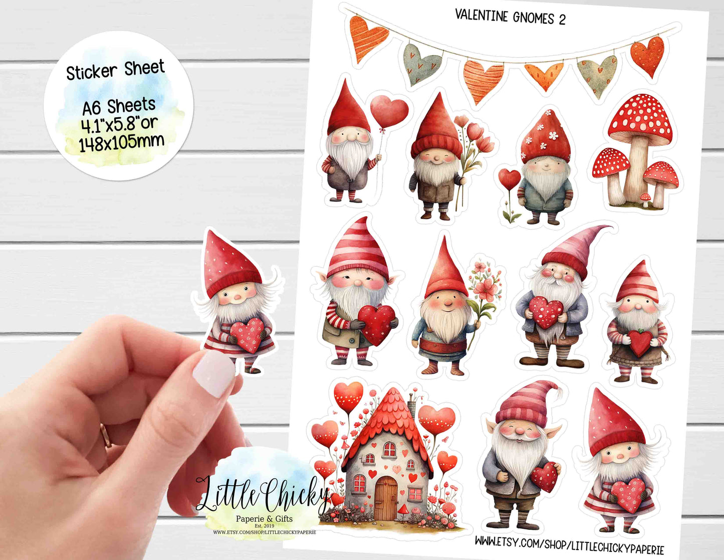 Sticker Sheet  - Valentine's Gnomes Sticker Sheet