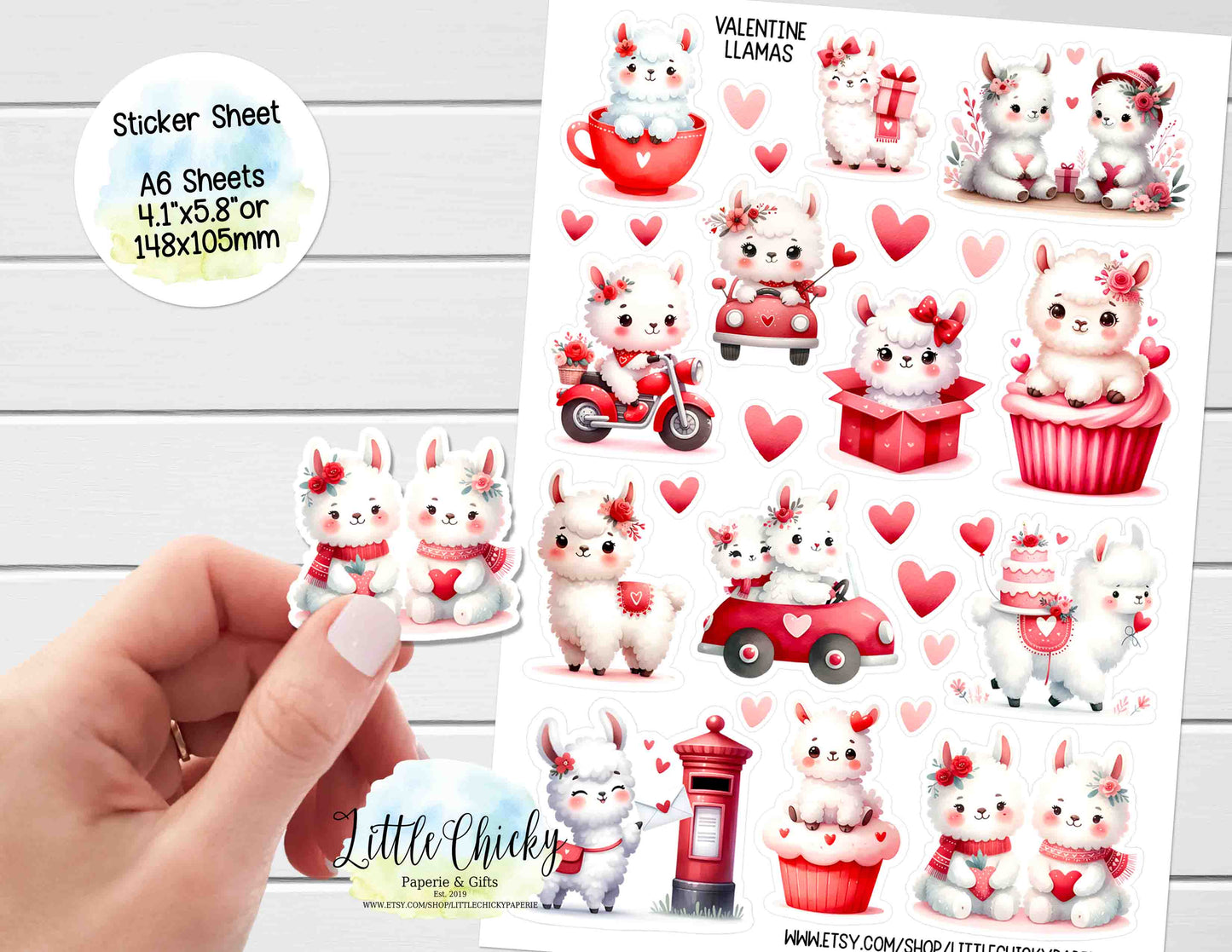 Sticker Sheet - Valentine's Llamas sticker Sheet