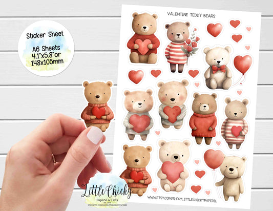 Sticker Sheet - Valentine's Teddy Bears Sticker Sheet