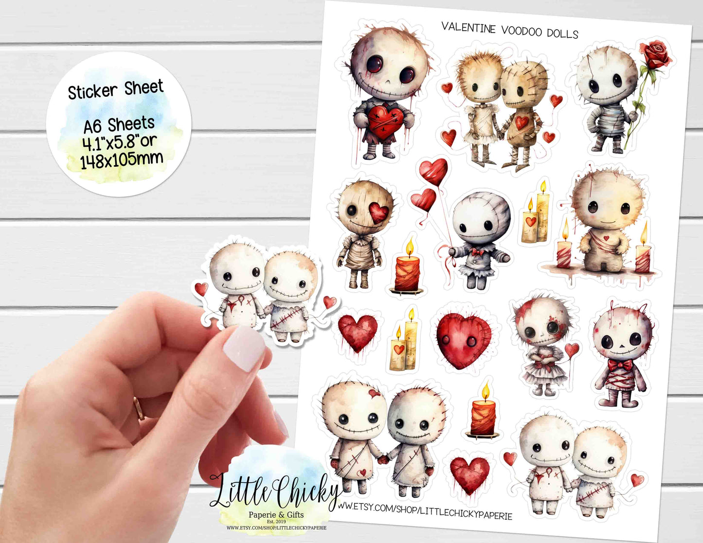 Sticker Sheet - Valentine's Voodoo Dolls Sticker Sheet