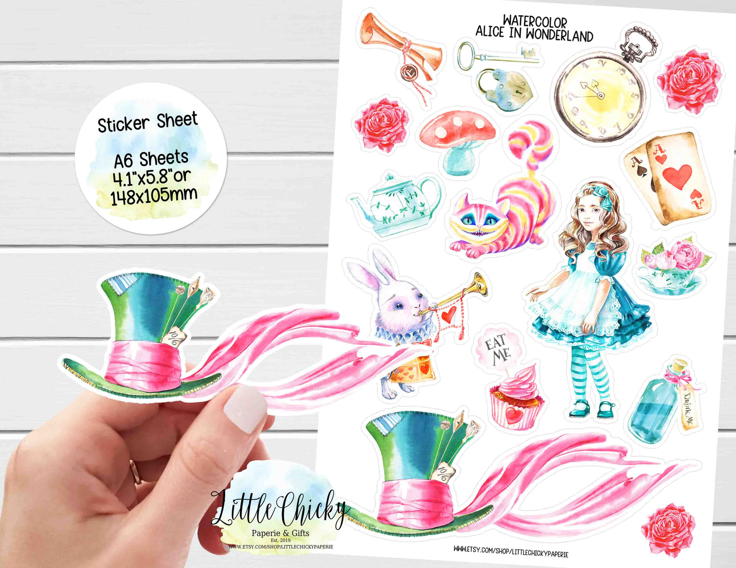 Sticker Sheet - Watercolor Alice in Wonderland Sticker Sheet