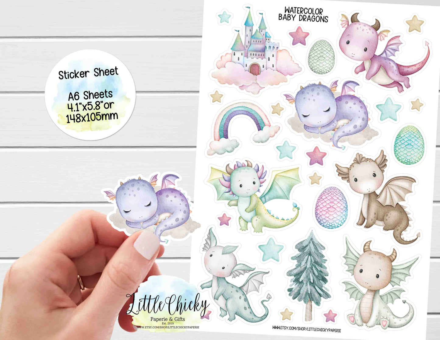 Sticker Sheet - Watercolor Baby Dragons Sticker Sheet