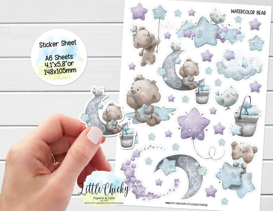 Sticker Sheet - Watercolor Stars & Bears Sticker Sheet