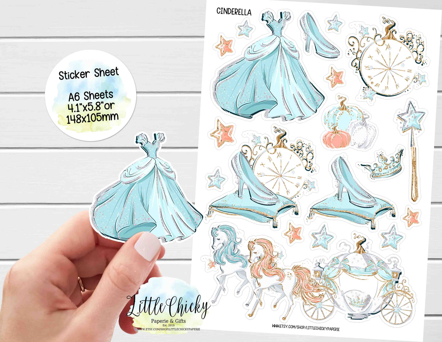 Sticker Sheet - Watercolor Cinderella Sticker Sheet