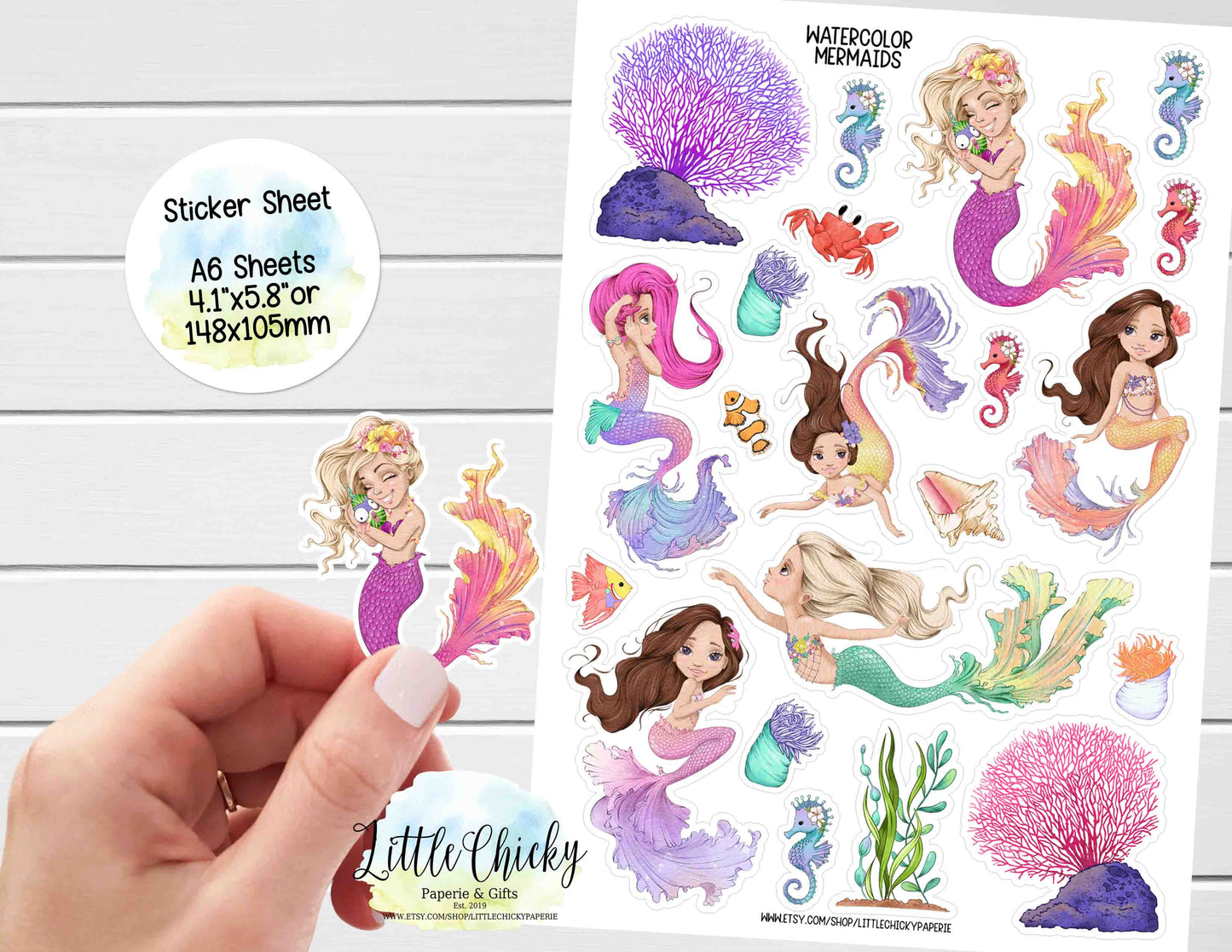 Sticker Sheet - Cute Colorful Mermaid Sticker Sheet