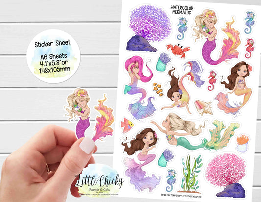 Sticker Sheet - Cute Colorful Mermaid Sticker Sheet