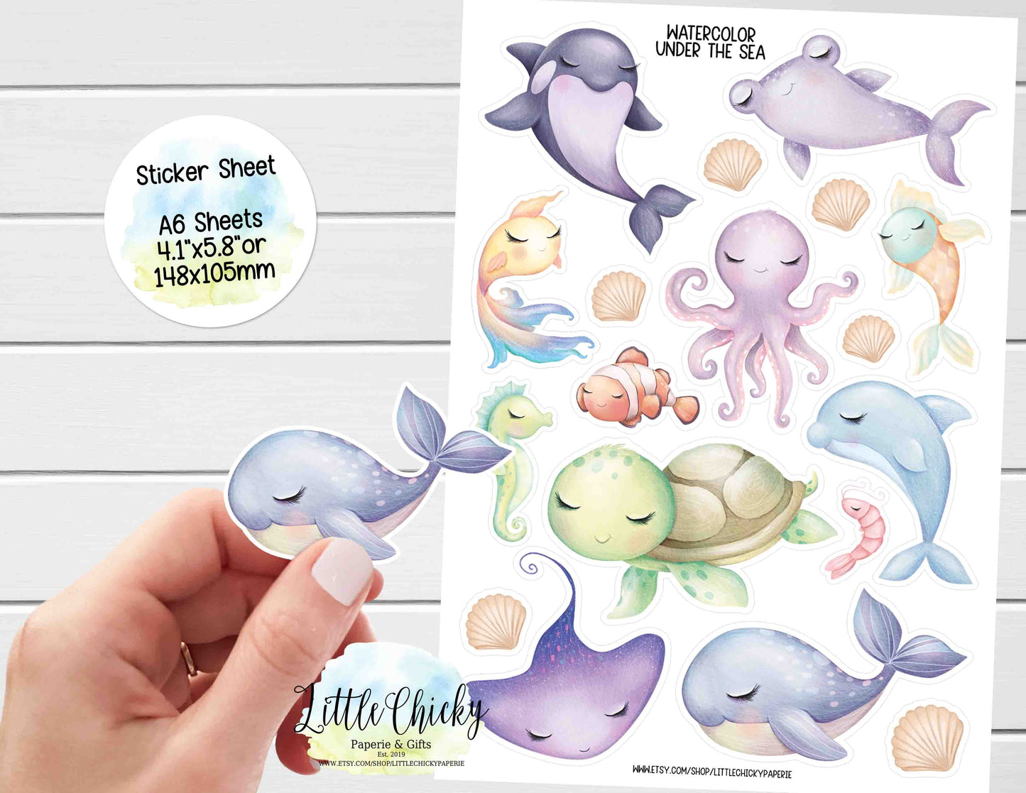 Sticker Sheet - Watercolor Under the Sea Animals Sticker Sheet