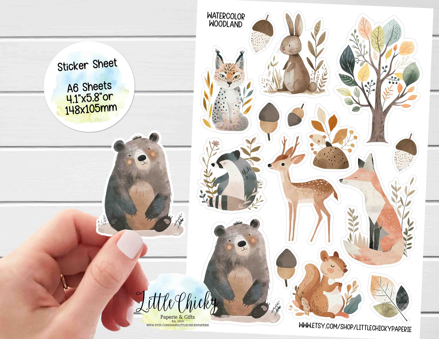 Sticker Sheet - Watercolor Woodland Animals Sticker Sheet