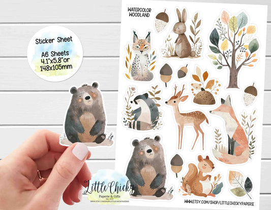 Sticker Sheet - Watercolor Woodland Animals Sticker Sheet