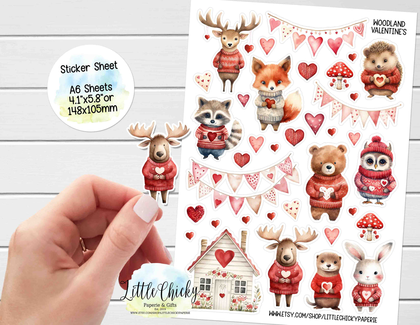 Sticker Sheet - Red Valentine's Woodland Sticker Sheet