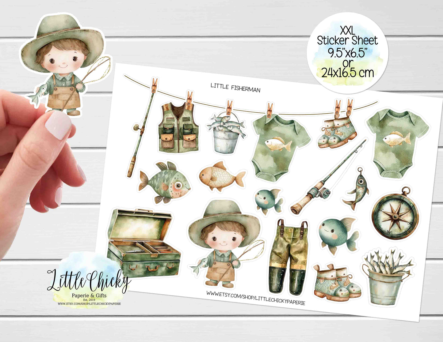 XXL Sticker Sheet - Watercolor Little Fisherman Sticker Sheet